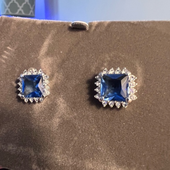 Nolan Miller Vintage Blue Square Stud Earrings - Picture 1 of 10